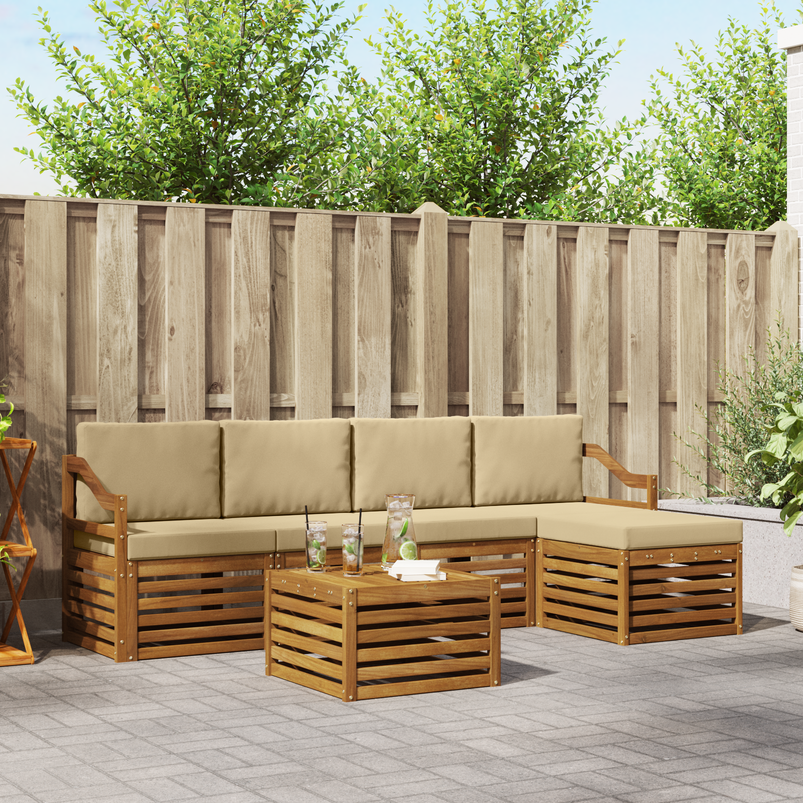 vidaXL Outdoor-Sofagarnitur mit Kissen 6 pcs Natur und Beige – Bild 3