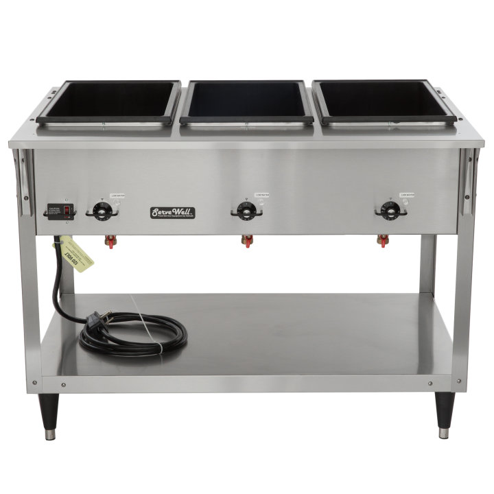 120-volt 2100-watt three-well Servewell® SL streamlined stainless steel hot-food table