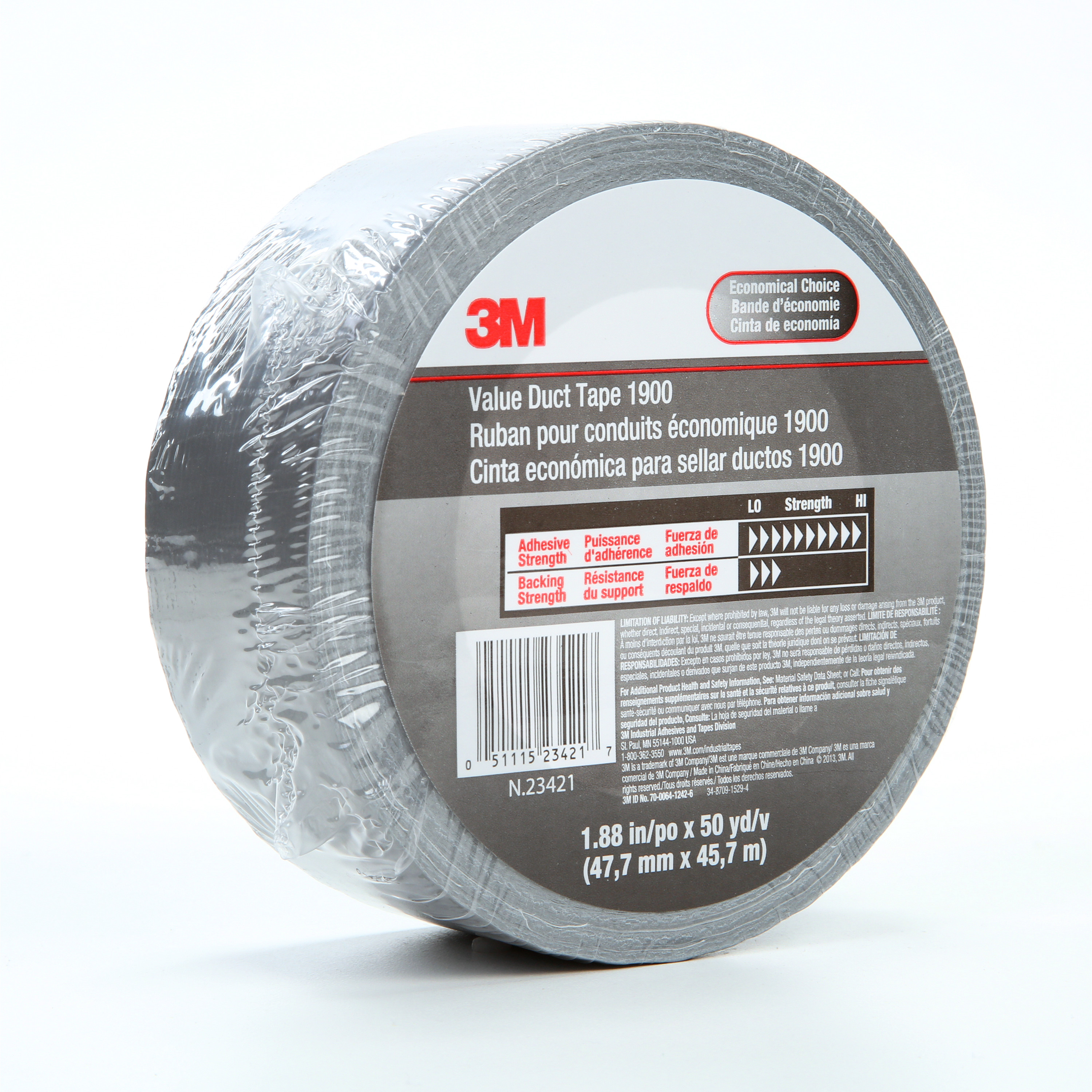 3M™ Value Duct Tape 1900, Silver, 1.88 in x 50 yd, 5.8 mil, 24 per case,
Individually Wrapped Conveniently Packaged