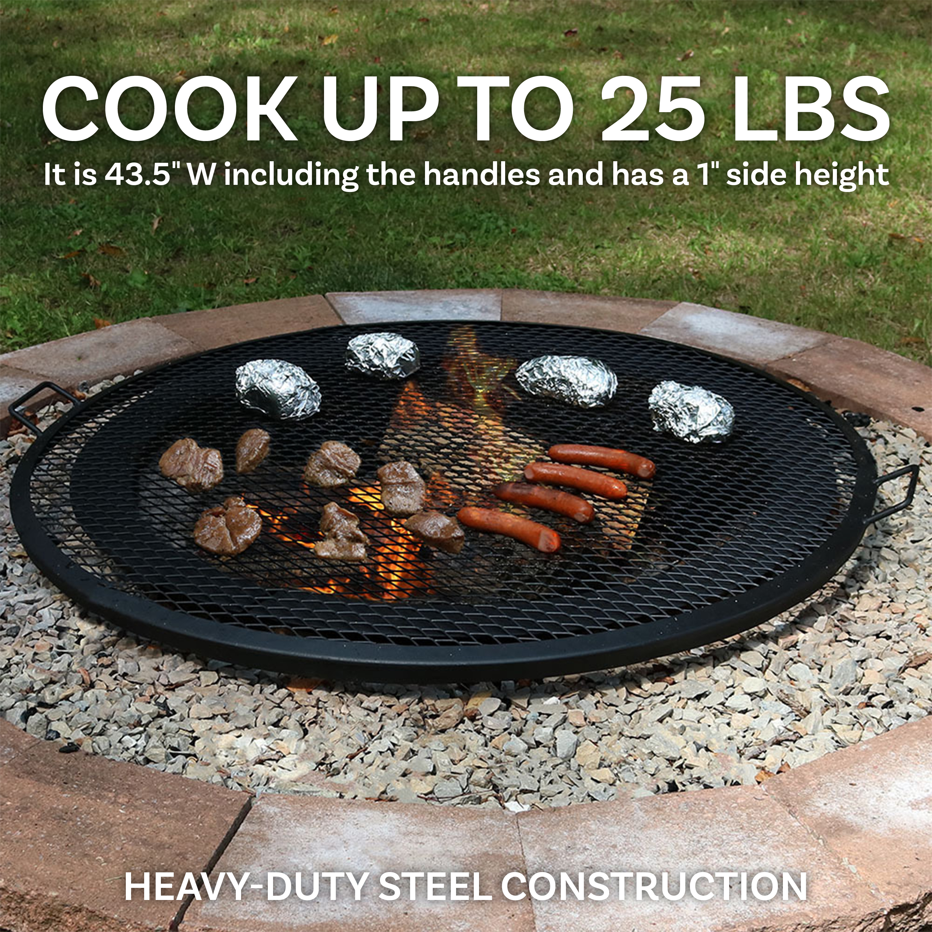 40 in Round Steel X-Mark Fire Pit Cooking Grill with Handles by Sunnydaze