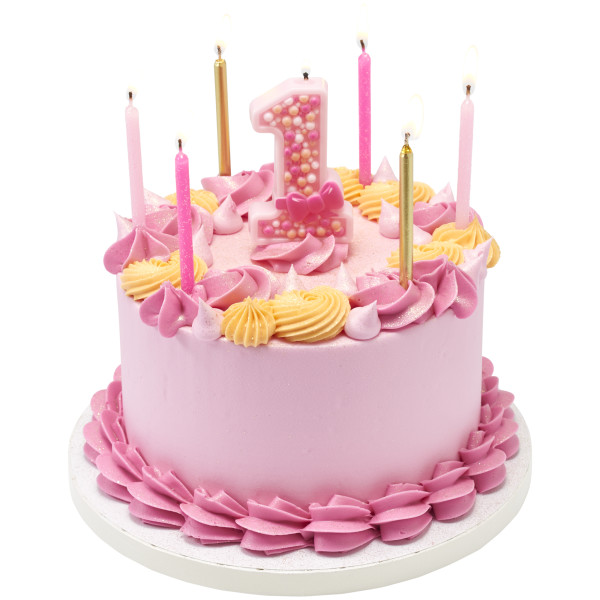 First Birthday Pink Numeral Candles