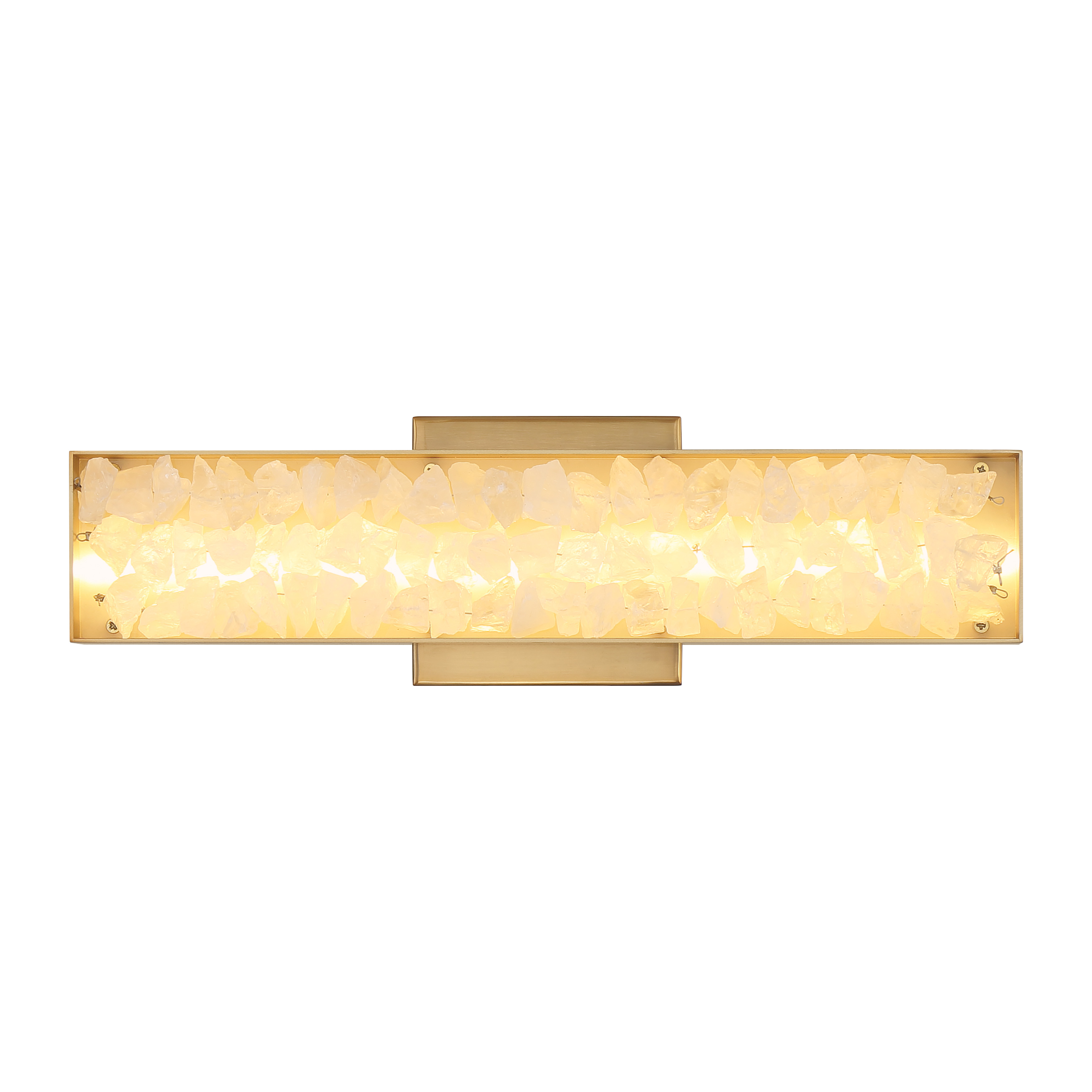 The Divinely LED Wall Sconce combines luxurious quartz crystalline with warm Celeste Brass for a sophisticated, spa-like ambiance. ADA-compliant design with exceptional 94 CRI LED ensures both accessibility and superior color rendering. - alternate view