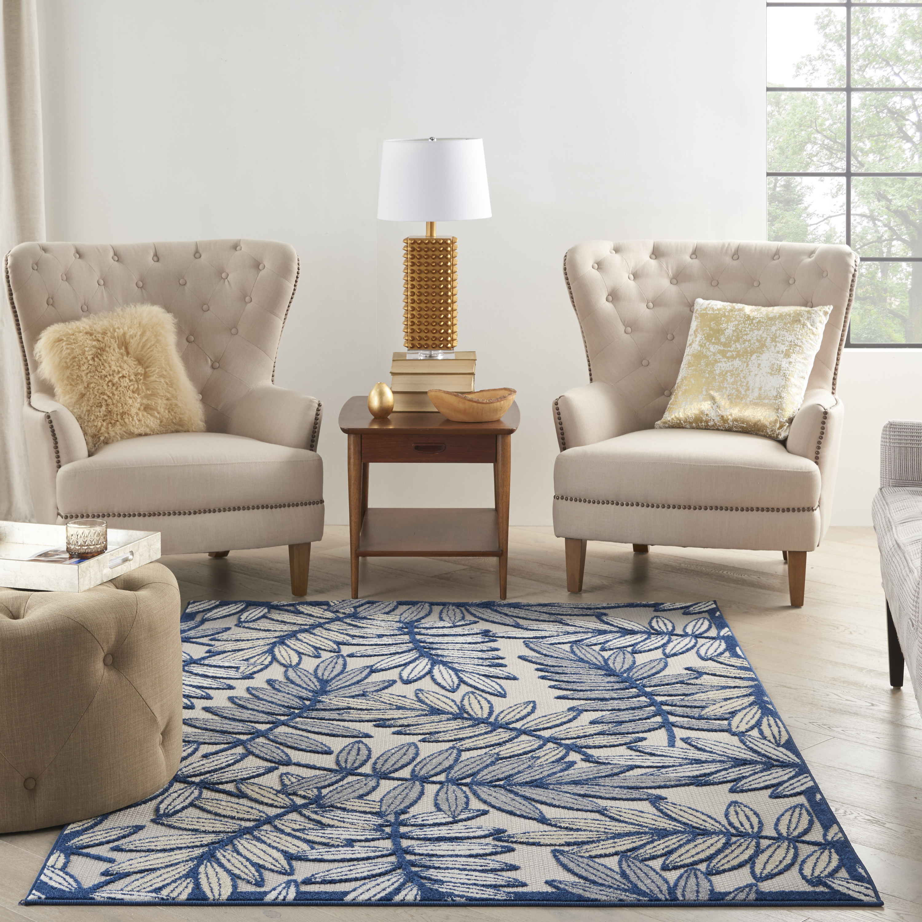 Nourison Aloha 6' x 9' Ivory Navy Tropical Rug