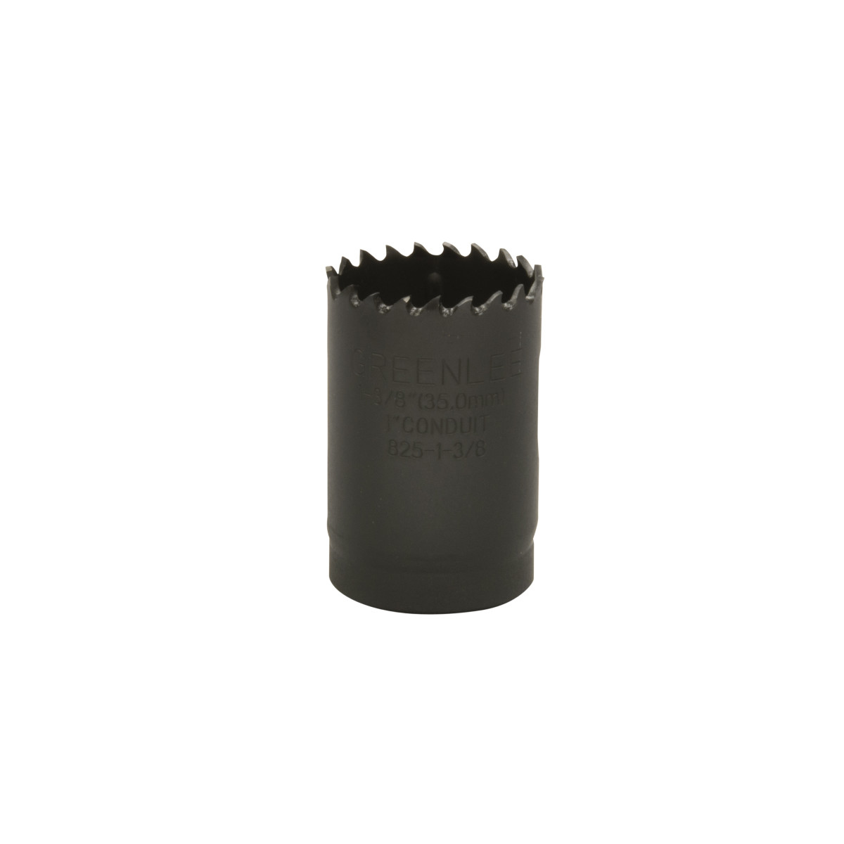 Bi-Metal Hole Saw, Actual Hole Size 1-3/8" (35.0 mm).  Cut through steel, tin, aluminum, fiberglass, wood and plastic.  Deep 1-5/8" (41.3 mm) cutting depth allows for cutting through 2" x 4" wood studs.  Extra-tough bi-metal blade- we use the highest grade oftool steel to outlast competitor's blades. That beats premature saw replacement and saves you money.  Steam oxide finish - no paint to gum up and slow cutting.  The saw runs cooler for longer life and better performance.  Extra-thick backplate minimizes vibration for smoother, easier, less tiring cutting.  Made in USA.