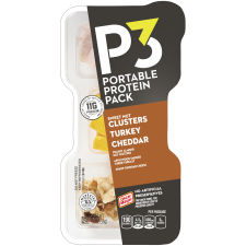P3 Portable Protein Pack Sweet Almond Nut Clusters, Turkey Cheddar Cheese, 2 oz Tray