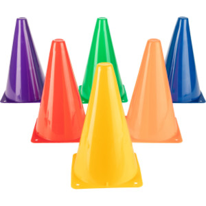 High Visibility Plastic Cone Set, Assorted Fluorescent Colors, Set of 6