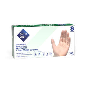 Hillyard, Safety Zone®, Medical Grade Gloves, Vinyl, 3.6 mil, Powder Free, S, Clear