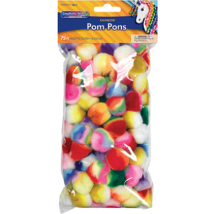 Rainbow Pom Pons, 1 in, 75 Pieces
