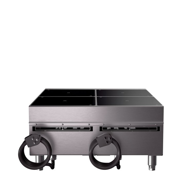 208- to 240-volt four-hob heavy-duty induction range with temperature control probe and programs