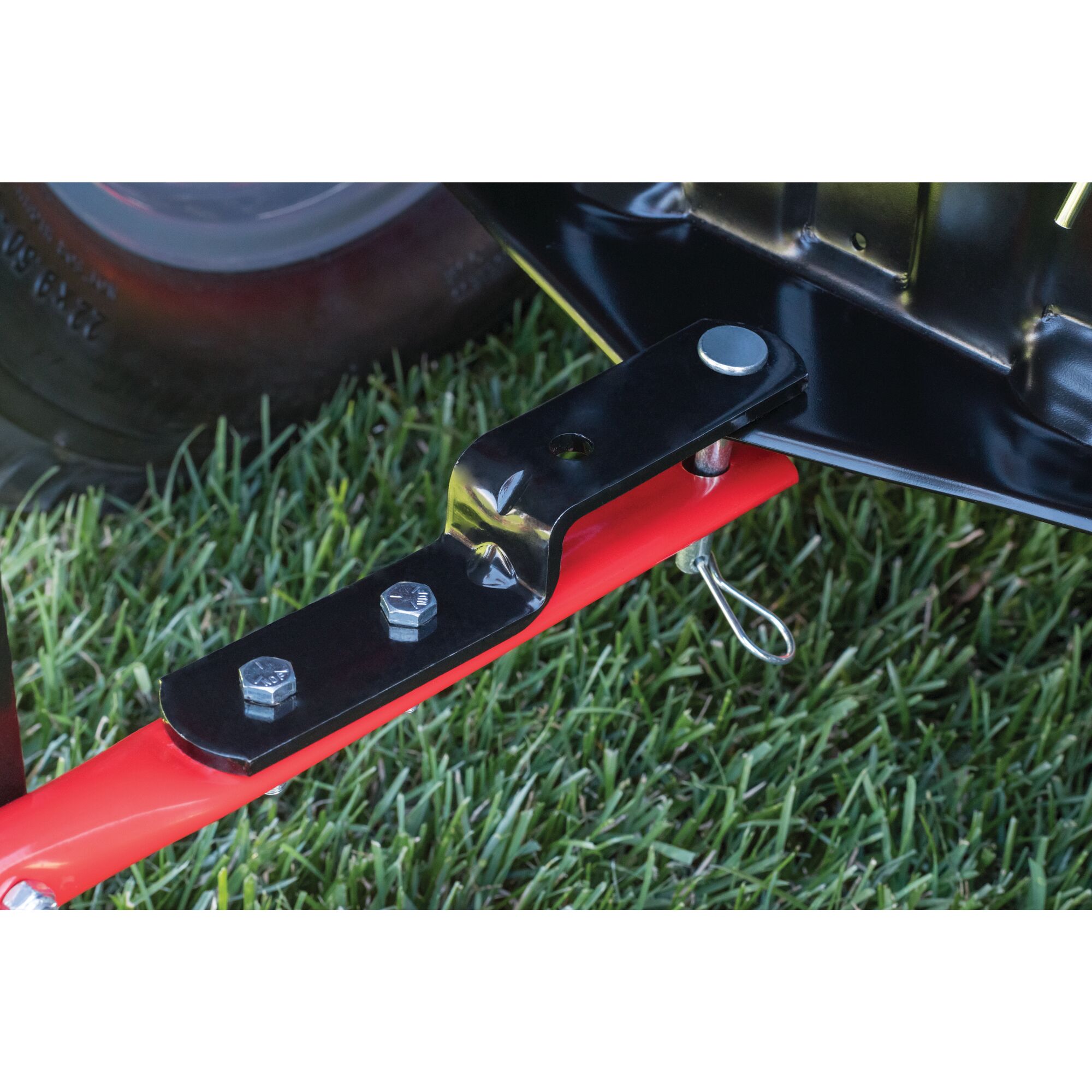 Universal attachment feature of 110 pounds tow broadcast spreader.