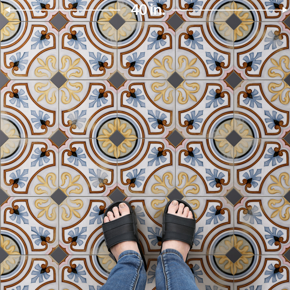 Vaudeville Octagon Deco Diglas with Taco Antracita 7-7/8 in. x 7-7/8 in. Porcelain Floor and Wall Tile