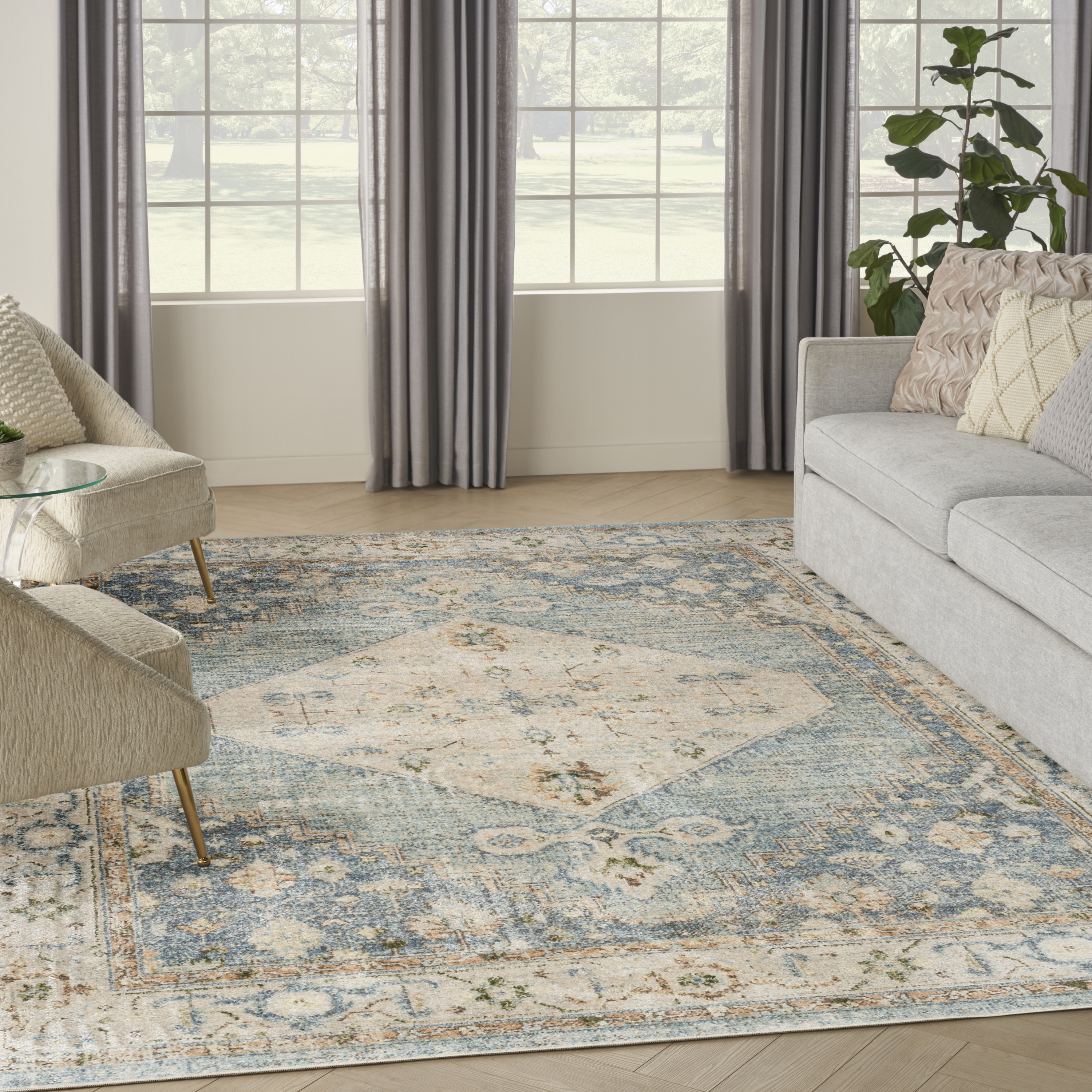 Nourison Astra Machine Washable 10' x 14' Silver Blue Vintage Indoor Rug