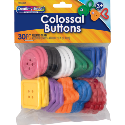 Creativity Street  Colossal Button Assortment, Assorted Colors,  Approx. 2", 30 Pieces