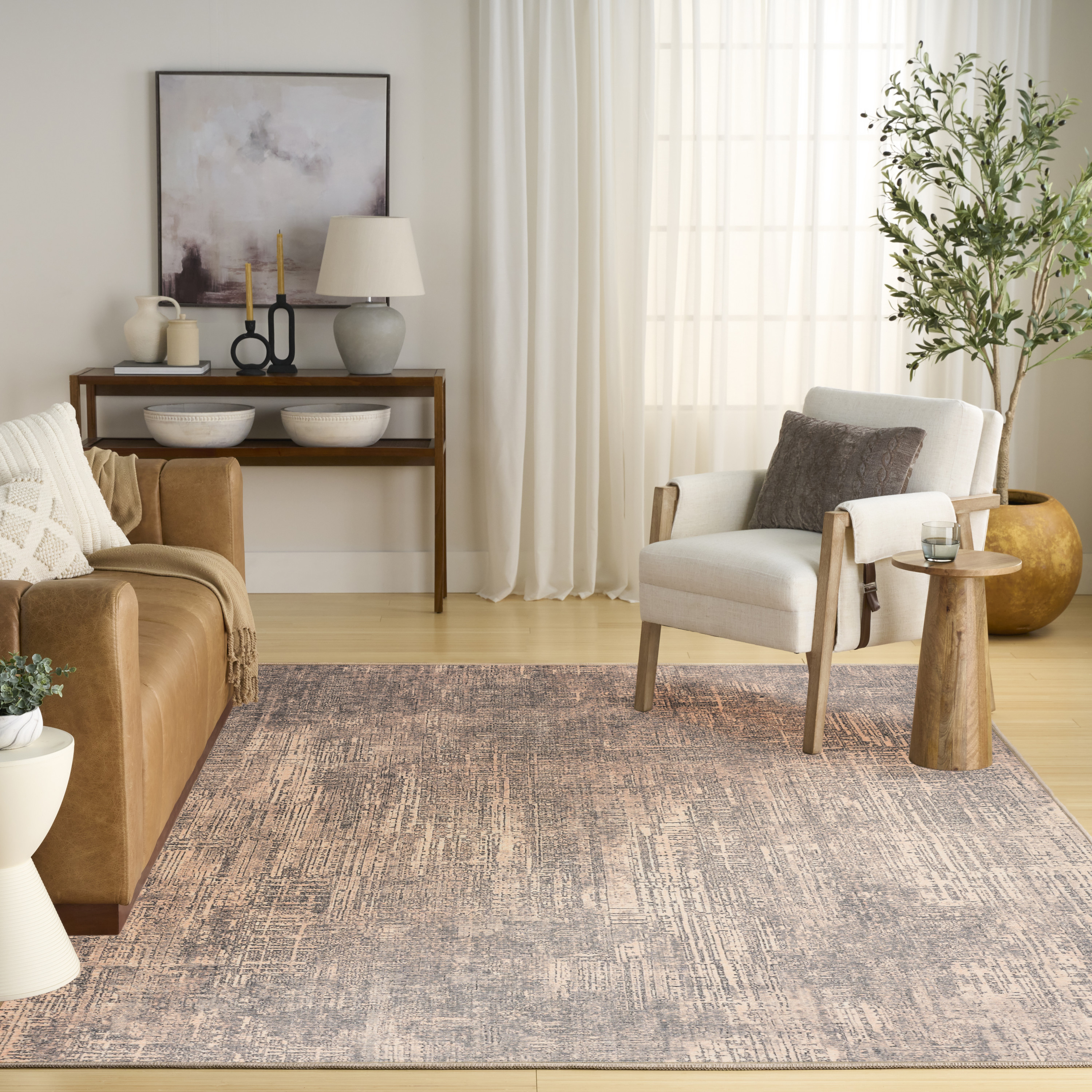 Nourison Botanical Washables 4' x 6' Taupe Modern Indoor Rug
