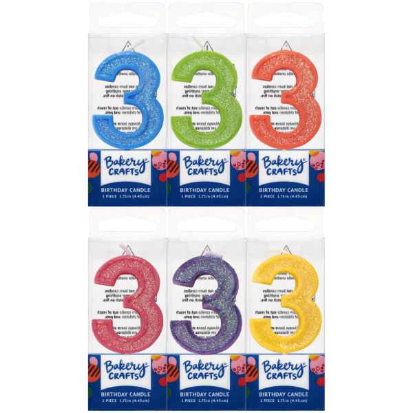 3 Mini Glitter Numeral Candles