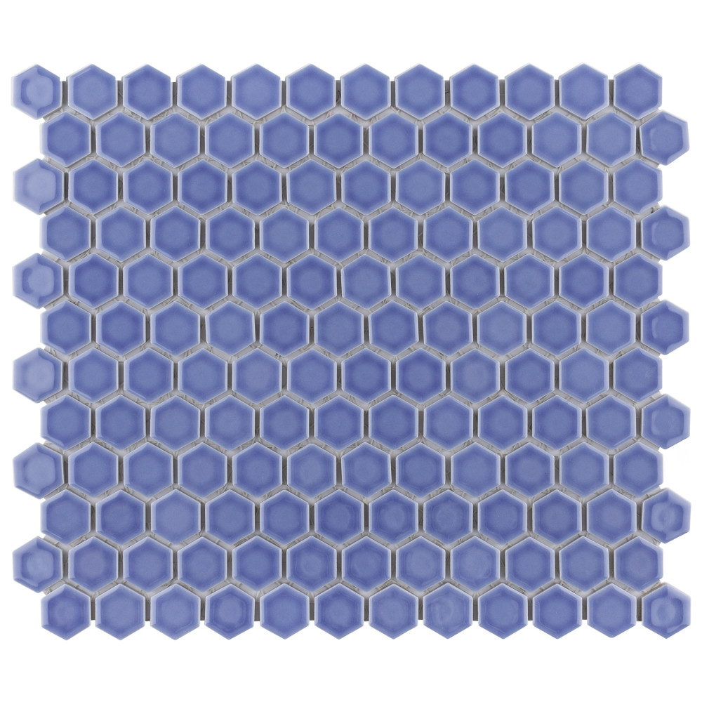 Tribeca 1″ Hex Glossy Periwinkle 10-1/4 in. x 11-7/8 in. Porcelain Mosaic Tile