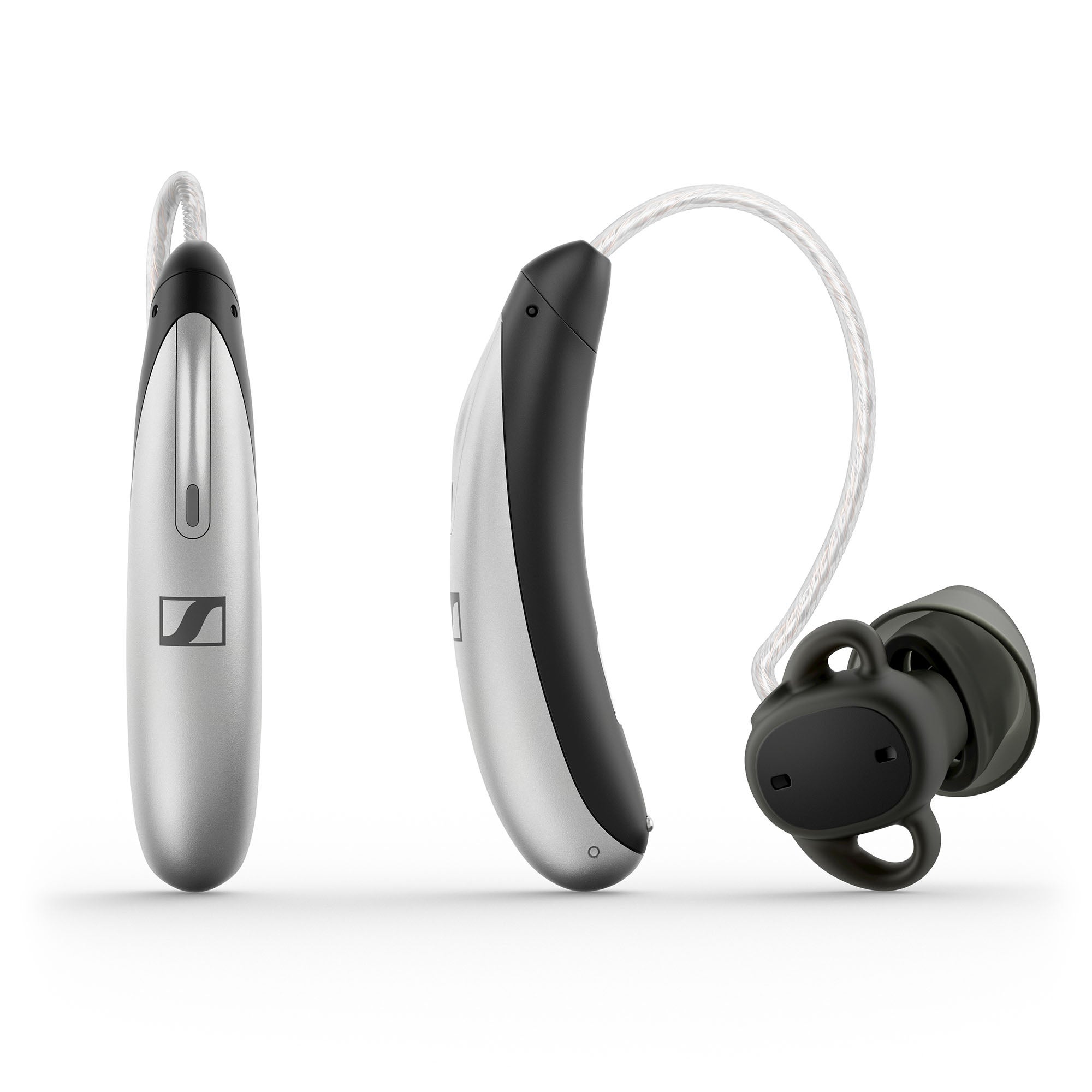 Sennheiser All-Day Clear Slim OTC Hearing Aid, Silver / Black