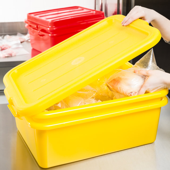 7-inch deep Traex® Color-Mate yellow food storage drain box set with recessed lid