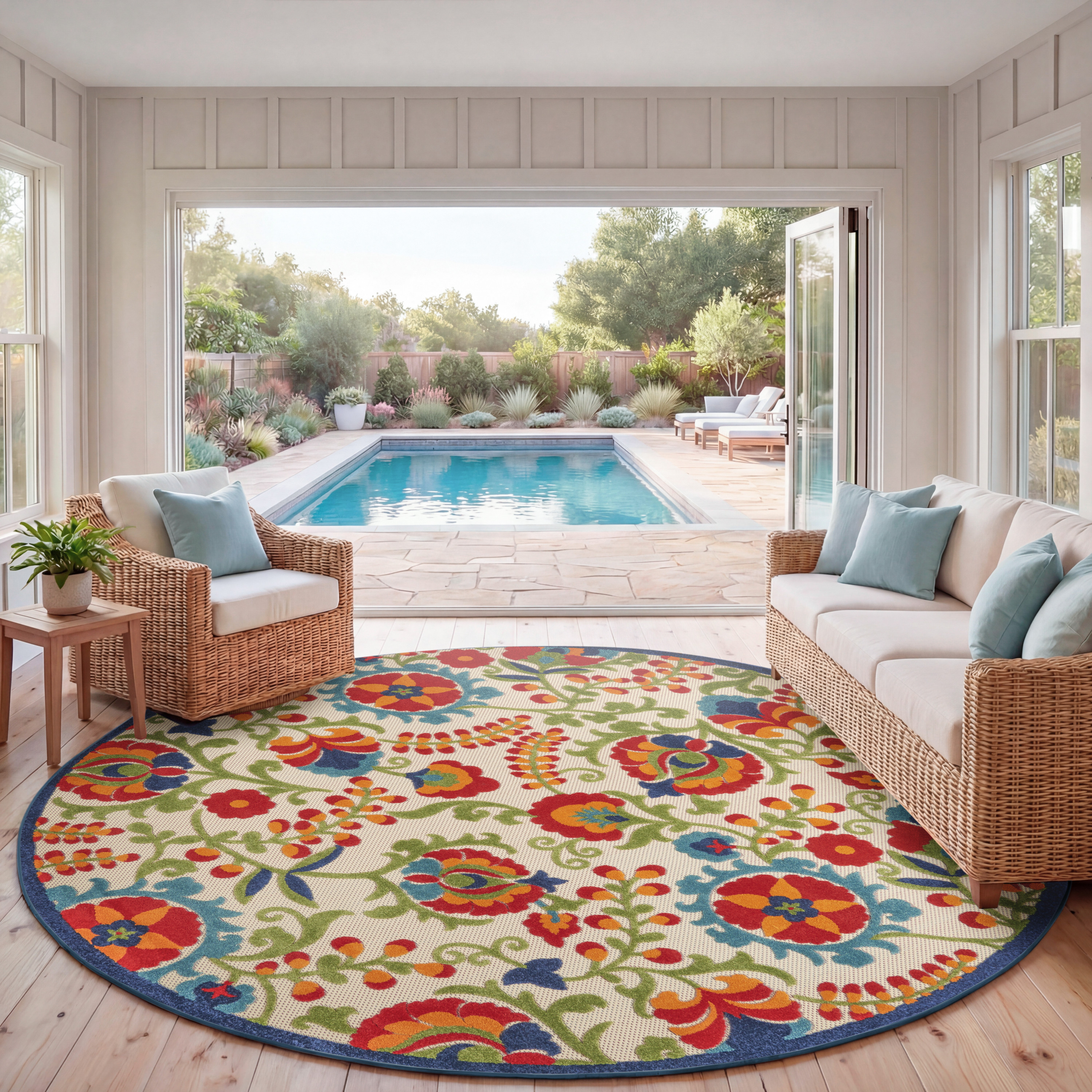 Nourison Aloha 7'10" x Round Multicolor Farmhouse Rug