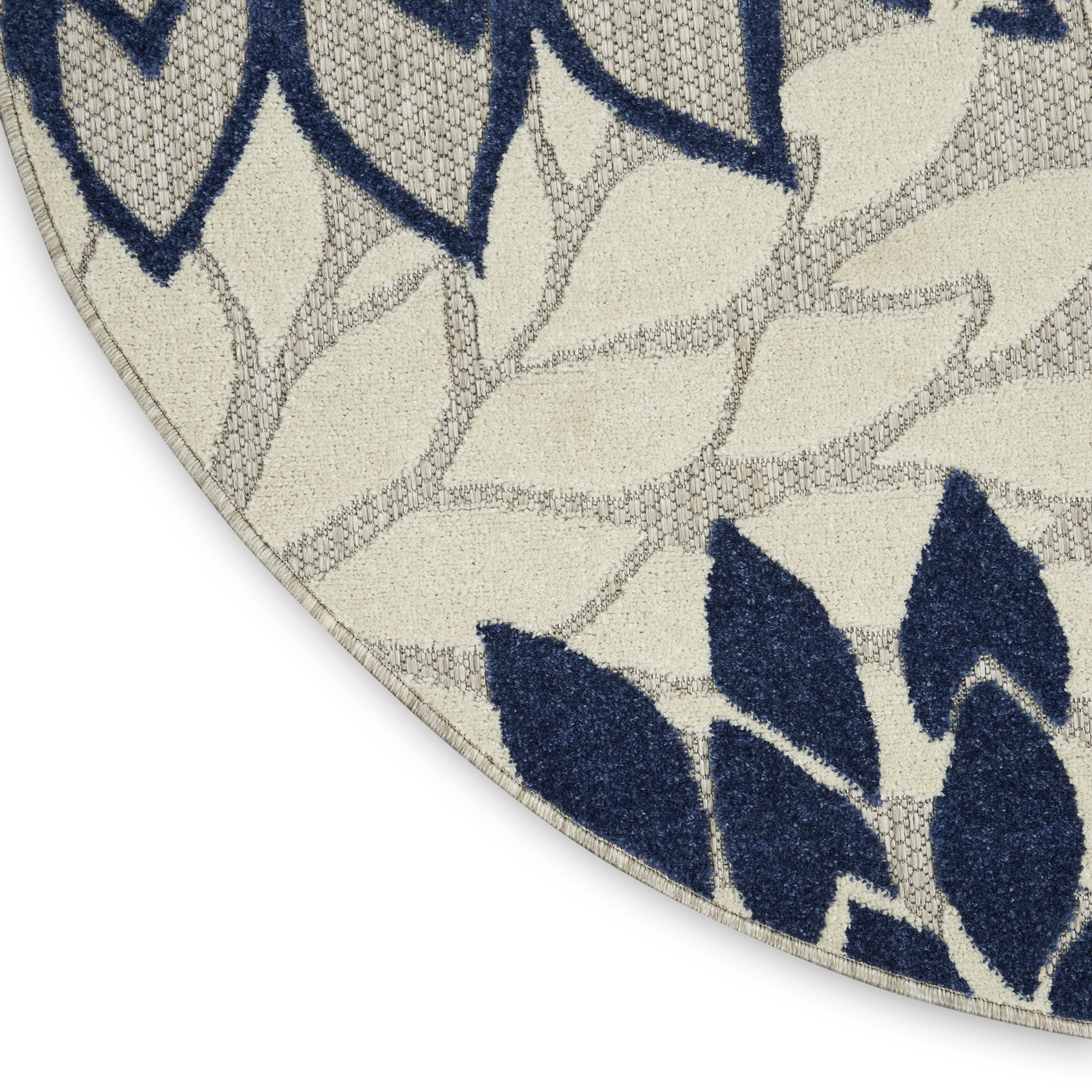 Nourison Aloha 5'3" x Round Ivory Navy Tropical Rug