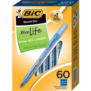 Round Stic&reg; Xtra Life Ball Pen, Blue, Pack of 60