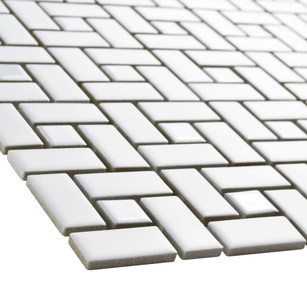 Sample – Spiral Matte White w/ Glossy White Dot Porcelain Mosaic Tile