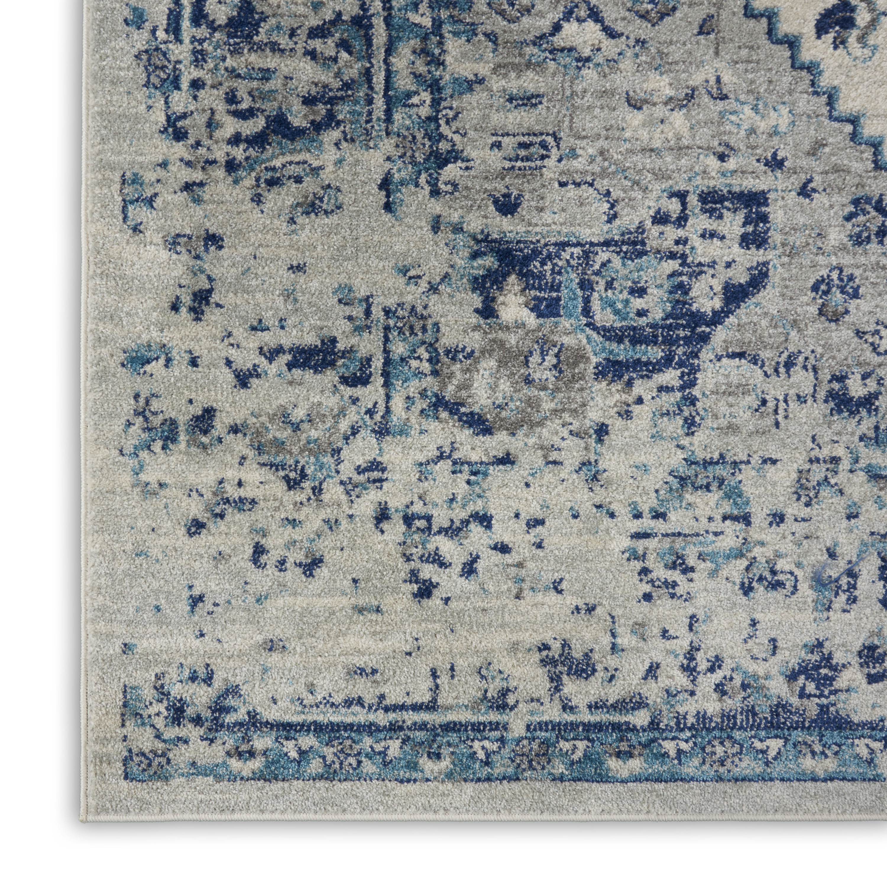Nourison Tranquil 2'3" x 7'3" Ivory Light Blue Vintage Indoor Rug