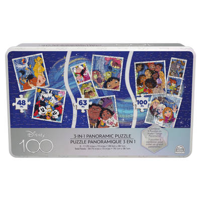 Disney100 Anniversary Panorama Puzzle, 3 Pack 48pc 63pc 100pc Jigsaw Puzzles, Puzzles for Kids Ages 4-8, Disney Toys for Adults & Kids Ages 4 and up