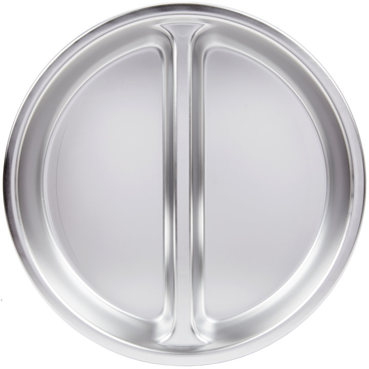 4-quart divided two-compartment round stainless steel pan