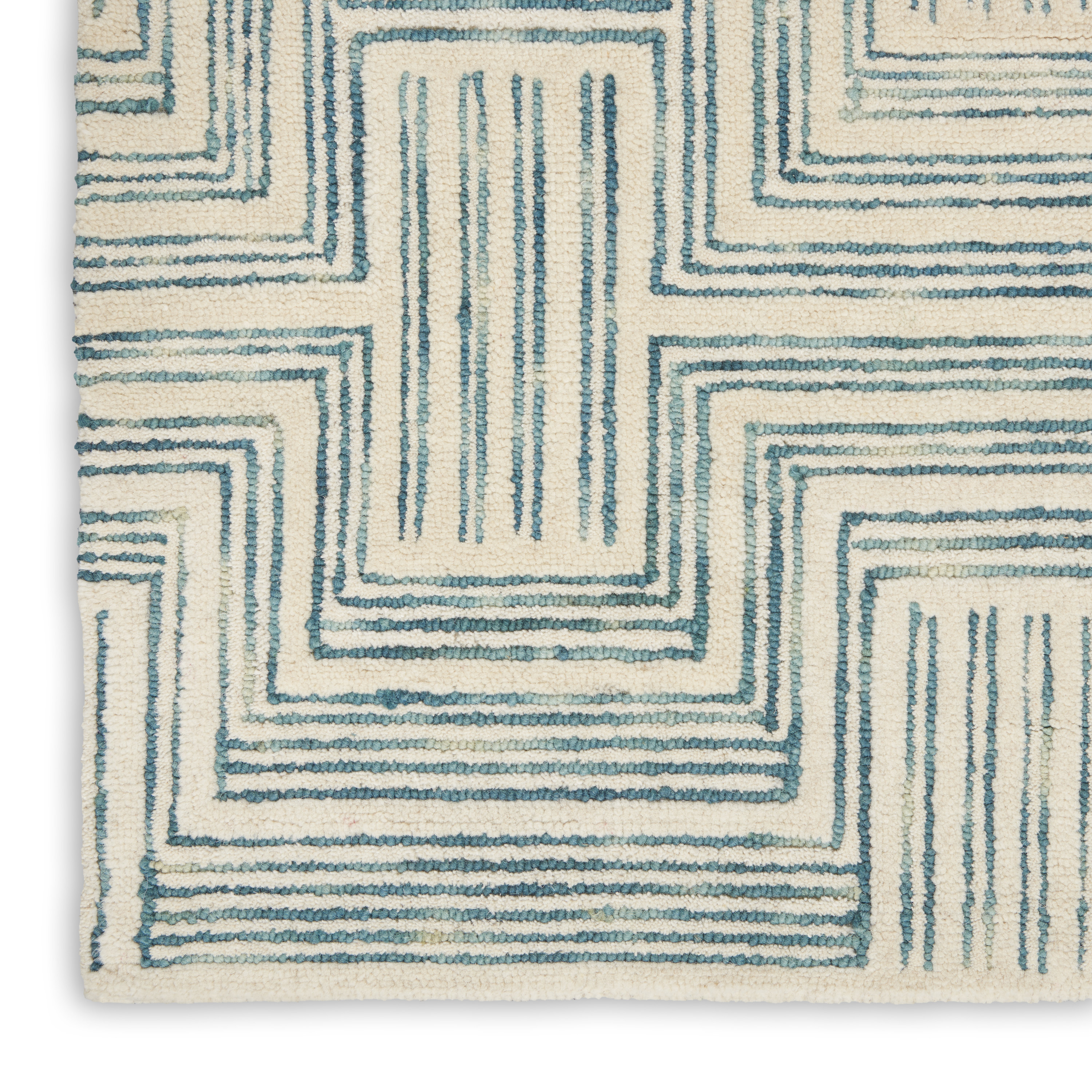 Nourison Interlock 3'9" x 5'9" Ivory/Turquoise Modern Indoor Rug