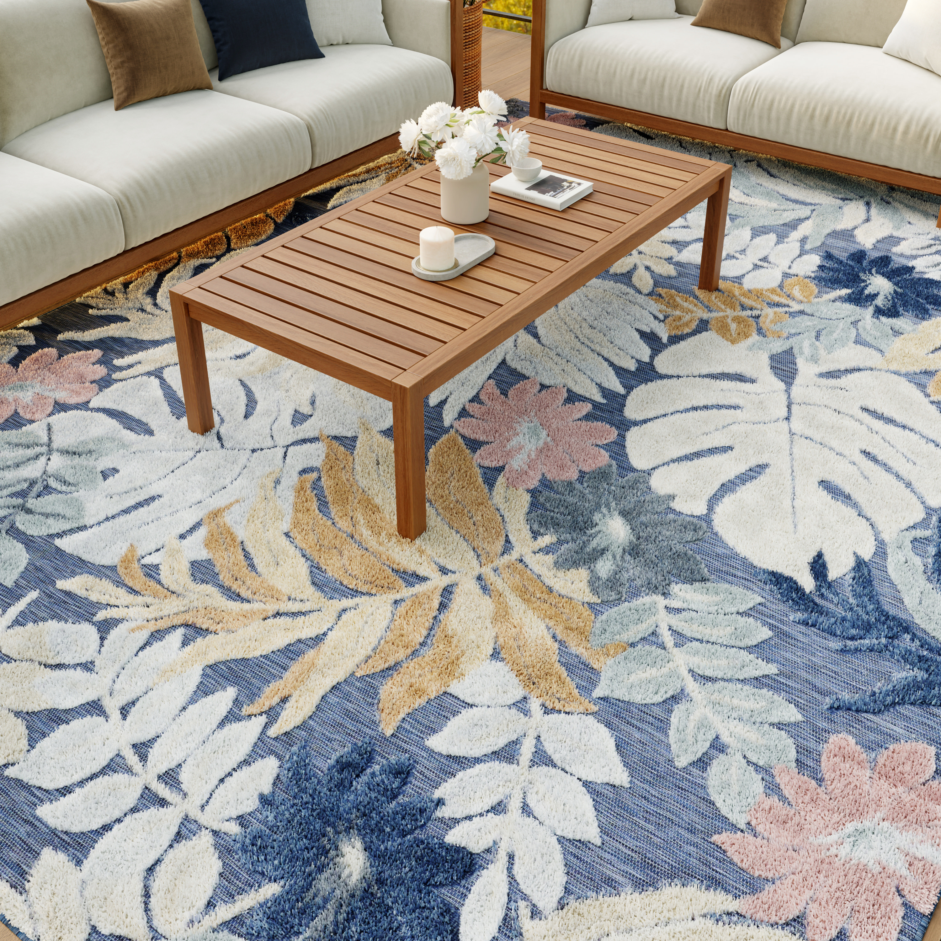 Nourison Suncoast 7'10" x 9'10" Denim Multicolor Tropical Rug