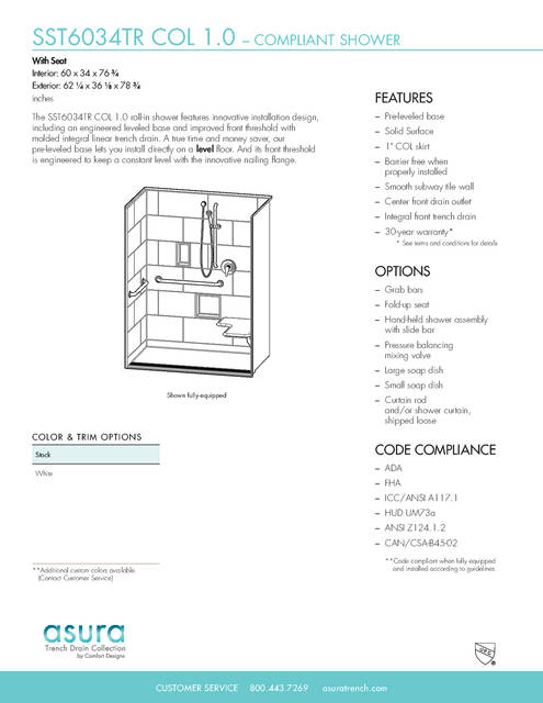 Tech Data Sheet — Cd Shower Tech Data Asura Sst 6034 Tr Col 1 0 Seat