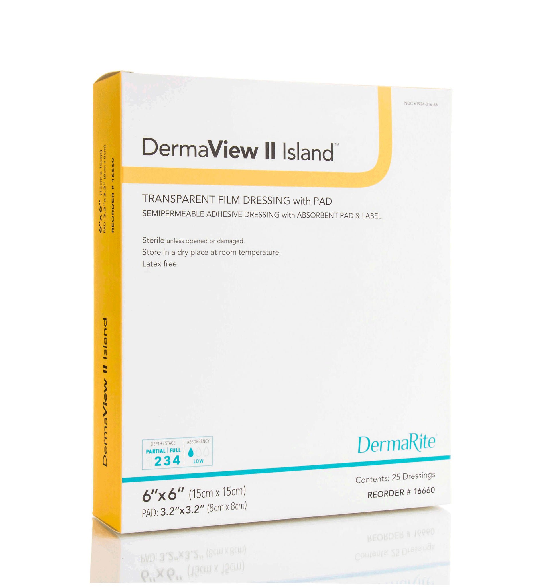 DermaView II™ Island Transparent Film Dressing with Pad, 6 x 6 Inch