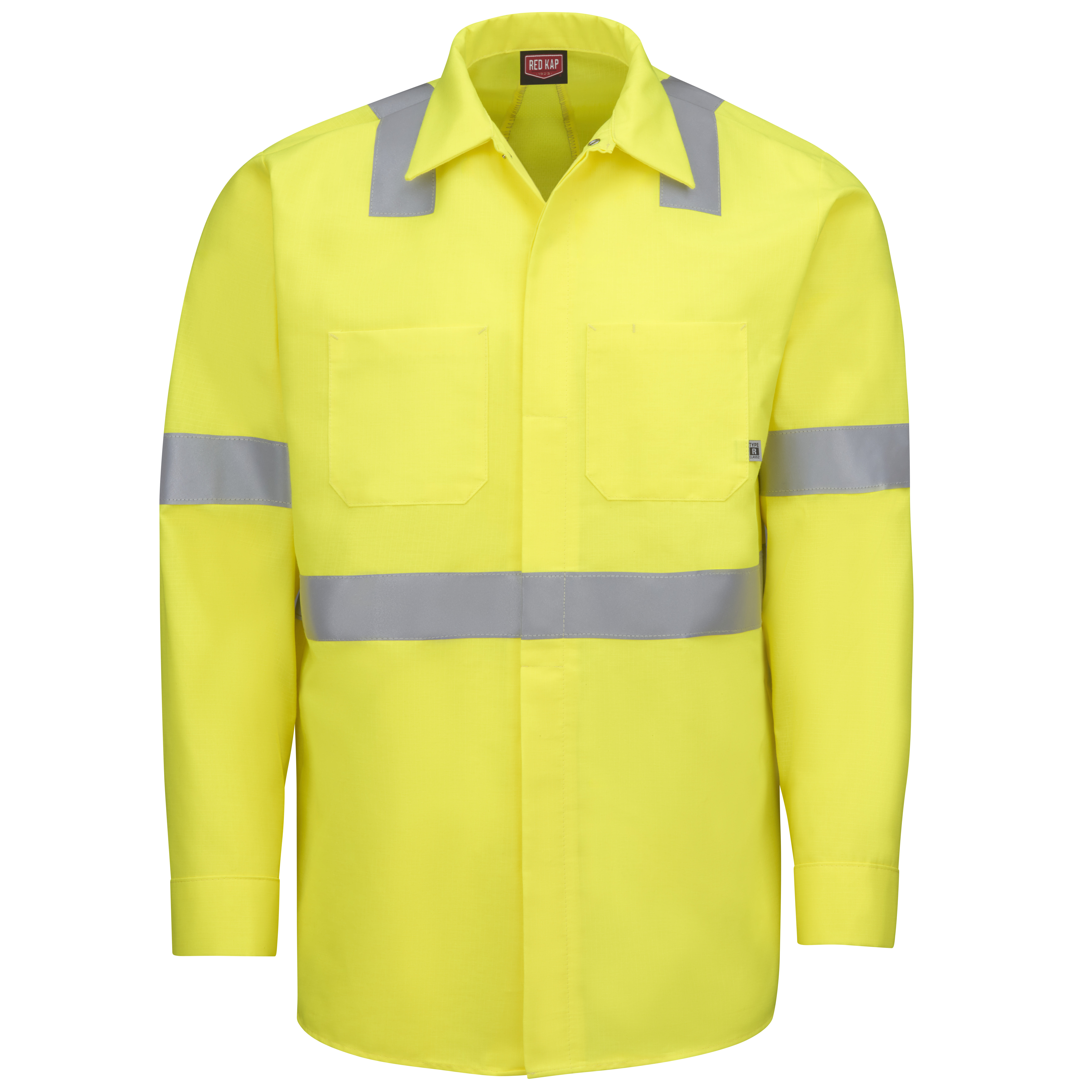 Long Sleeve Hi-Visibility Ripstop Work Shirt with MIMIX + OilBlok, Type R Class 2-Red Kap