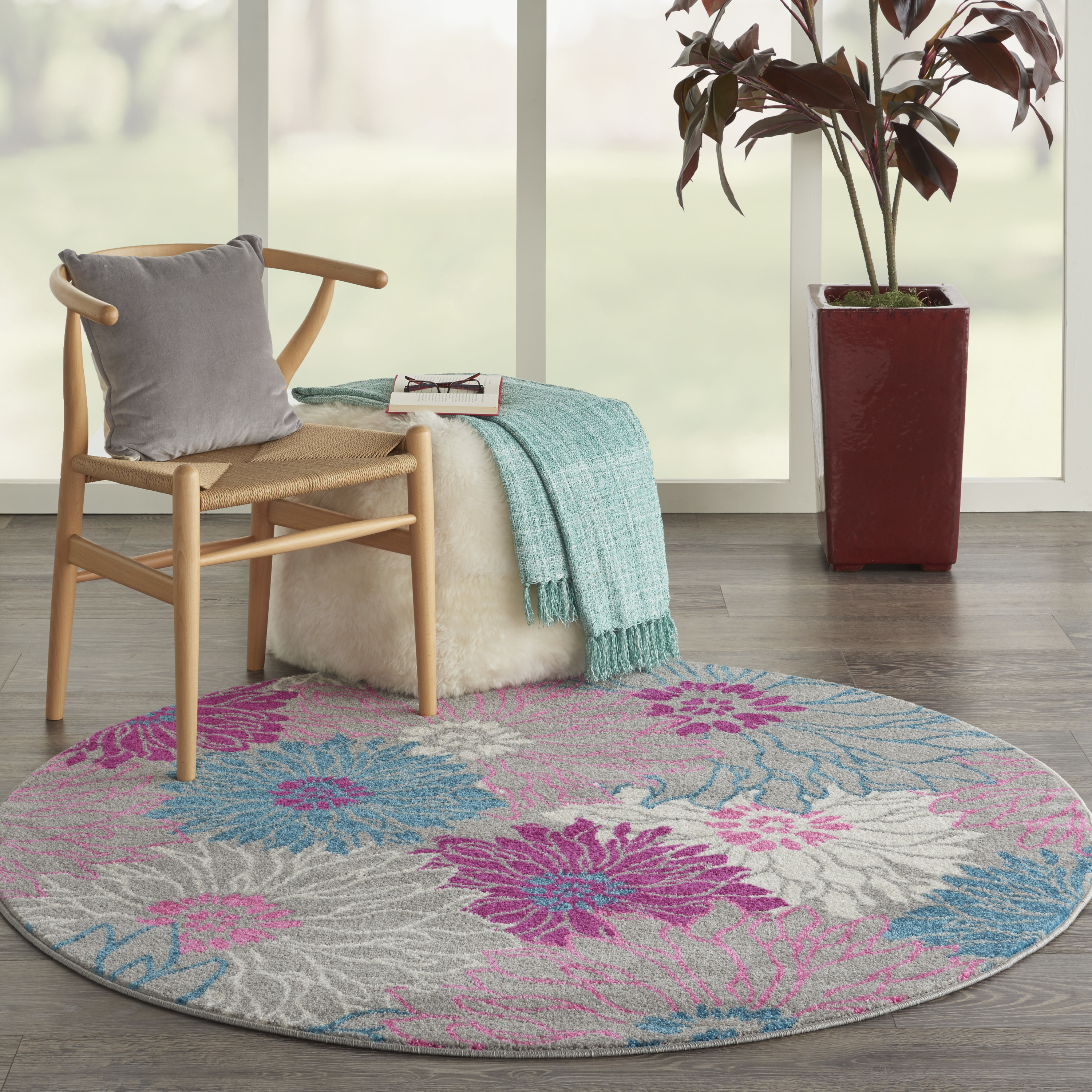 Nourison Passion 4' x Round Grey Contemporary Indoor Rug