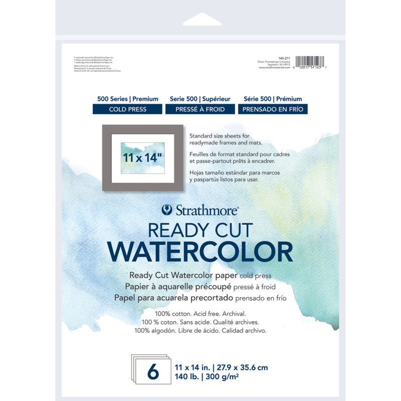 500 Series Ready Cut Watercolor Paper Pack, Cold Press, 11x14 inch, 6 Sheets