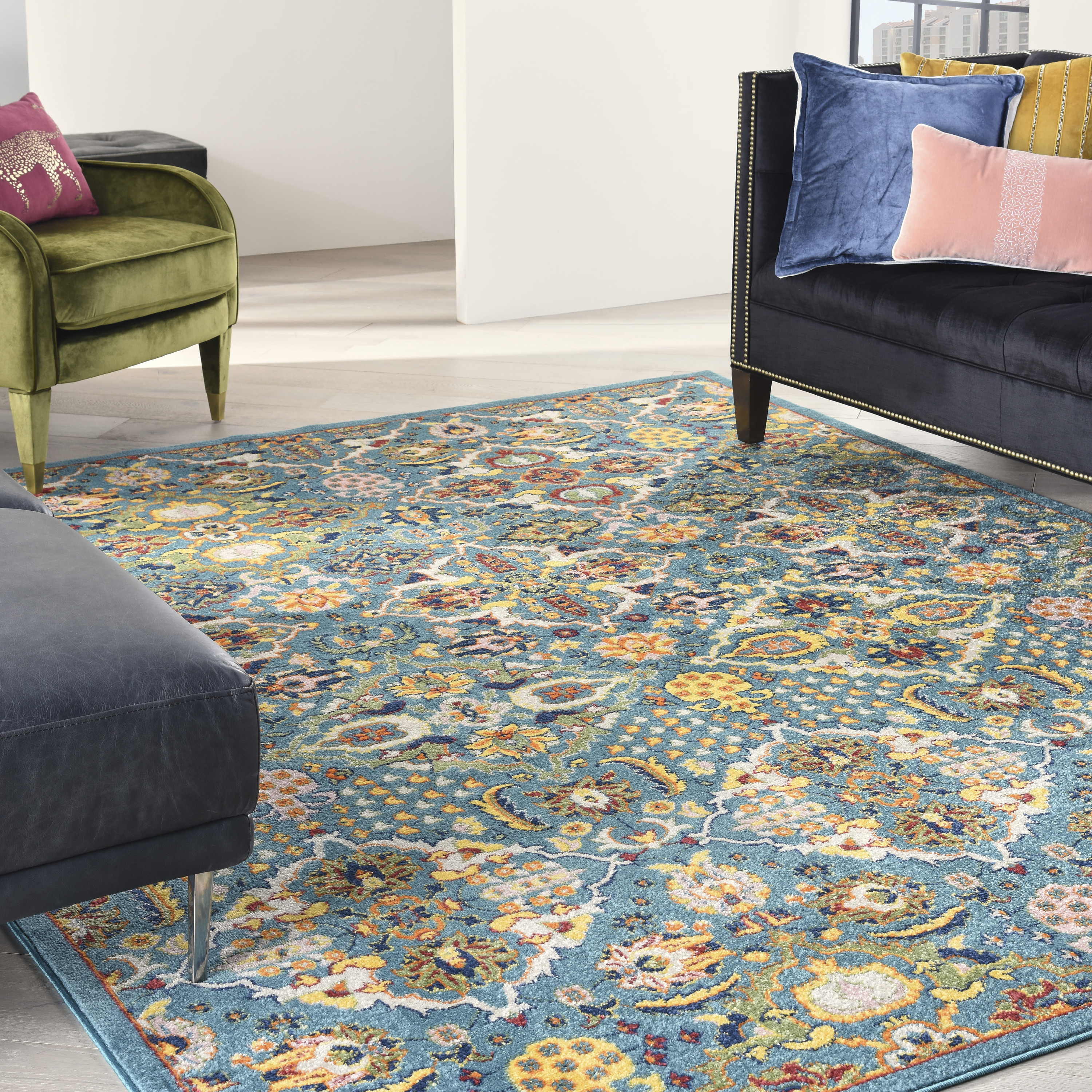 Nourison Allur 7' x 10' Turquoise Ivory Bohemian Indoor Rug