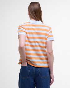 Ashbourne Striped Polo Shirt Papaya/White