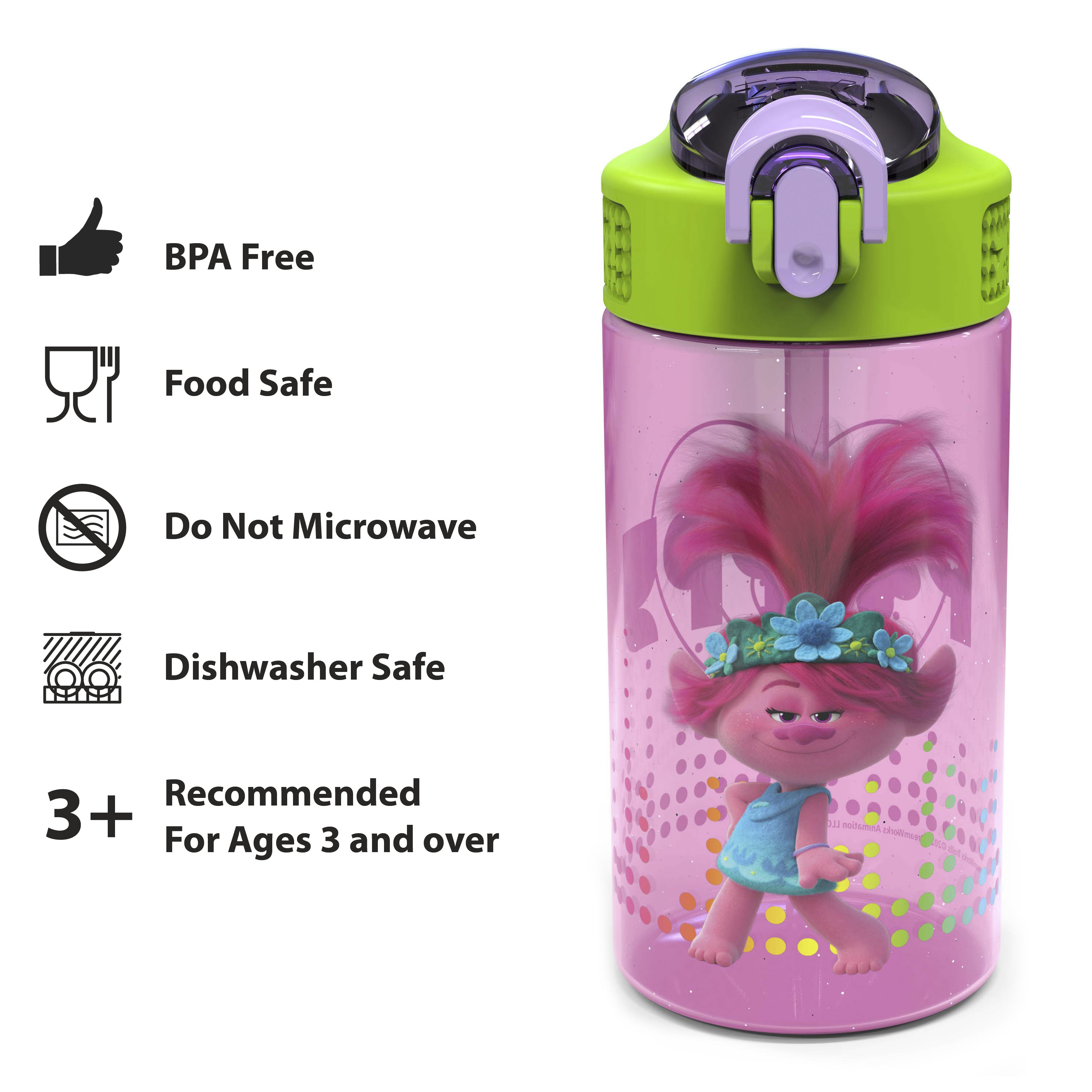 Trolls 2 Movie 16 ounce Reusable Plastic Water Bottle with Straw, Poppy, 2-piece set slideshow image 7 Trolls 2 Movie 16 ounce Reusable Plastic Water Bottle with Straw, Poppy, 2-piece set slideshow image 7