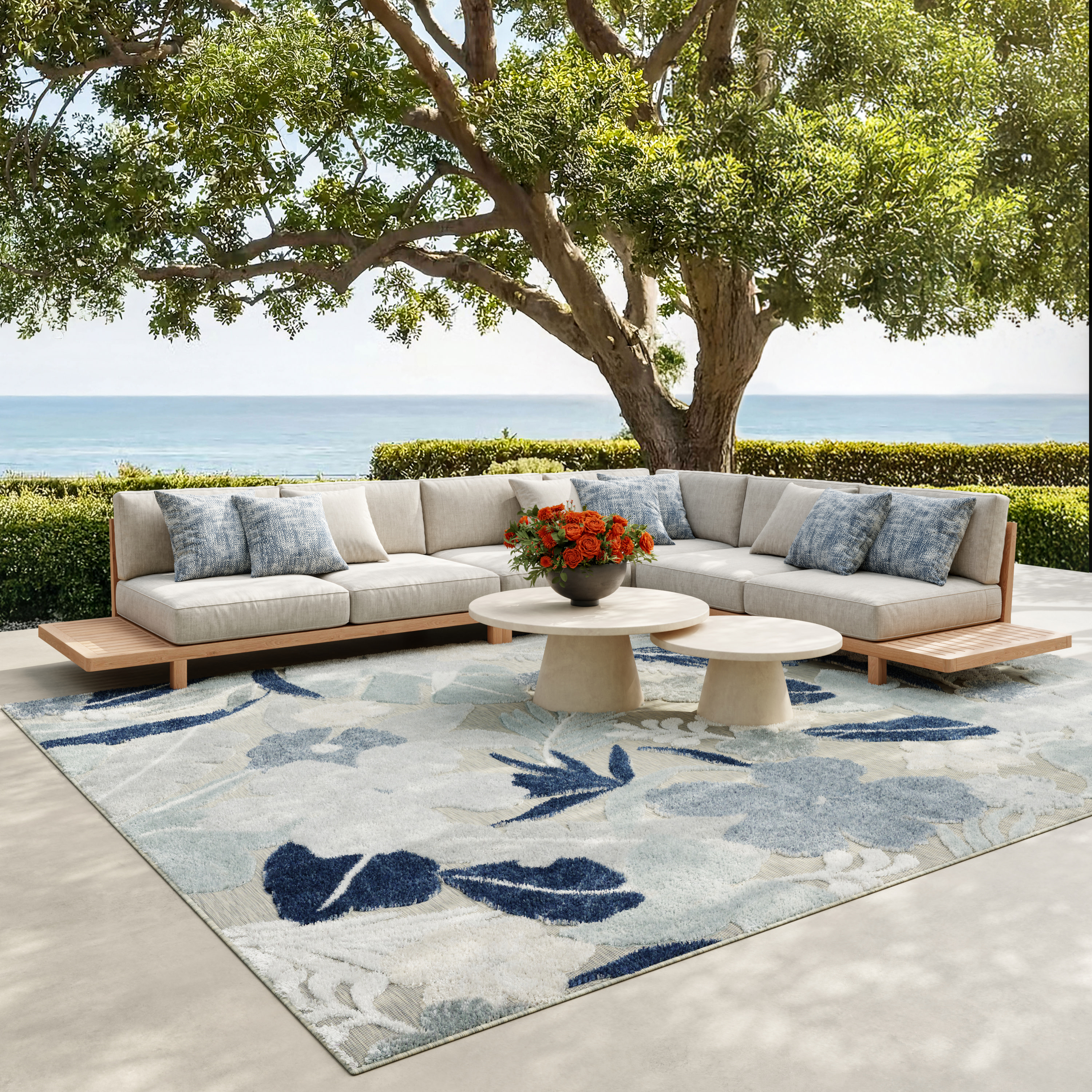 Nourison Suncoast 7'10" x 9'10" Grey Navy Tropical Rug