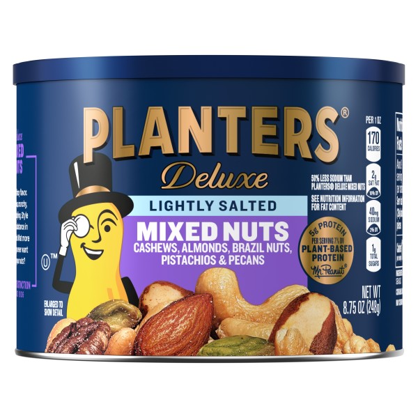 PLANTERS(r) Deluxe Lightly Salted Mixed Nuts 12/8.75oz . A1N1 - Front No Plunge In Package (Low Res)