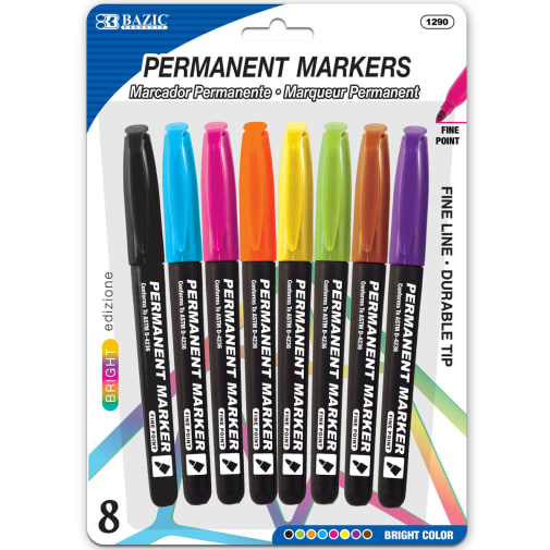 Permanent Markers Fine Tip Bright Colors (8/Pack) assorted colors