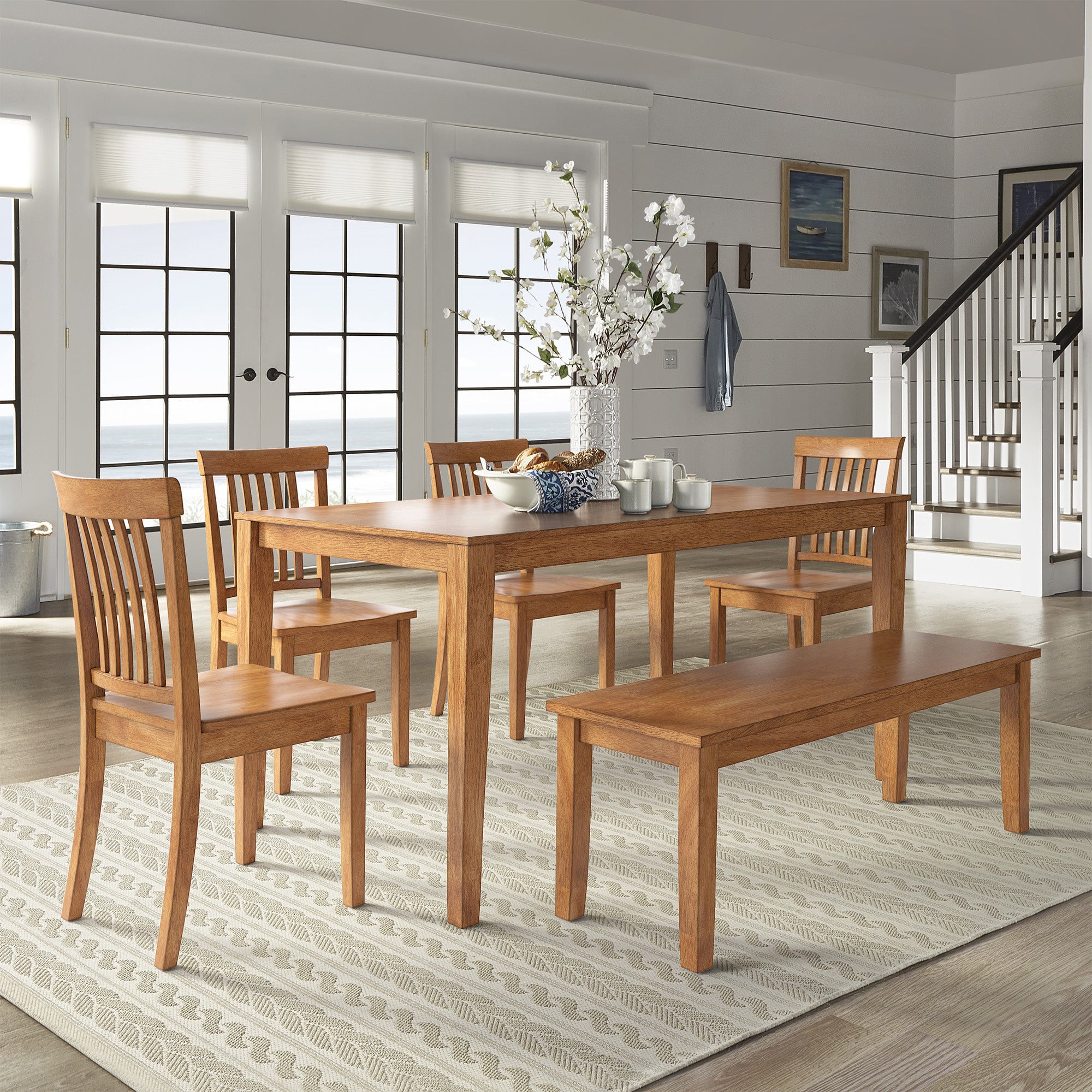 60-inch Rectangular Oak Finish Dining Set