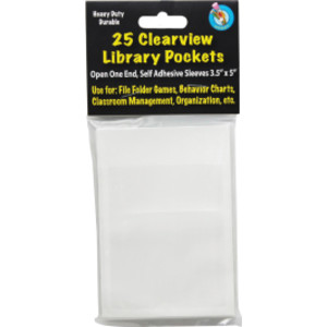 Clear View Self-Adhesive Library Pocket 3.5" x 5", Pack of 25