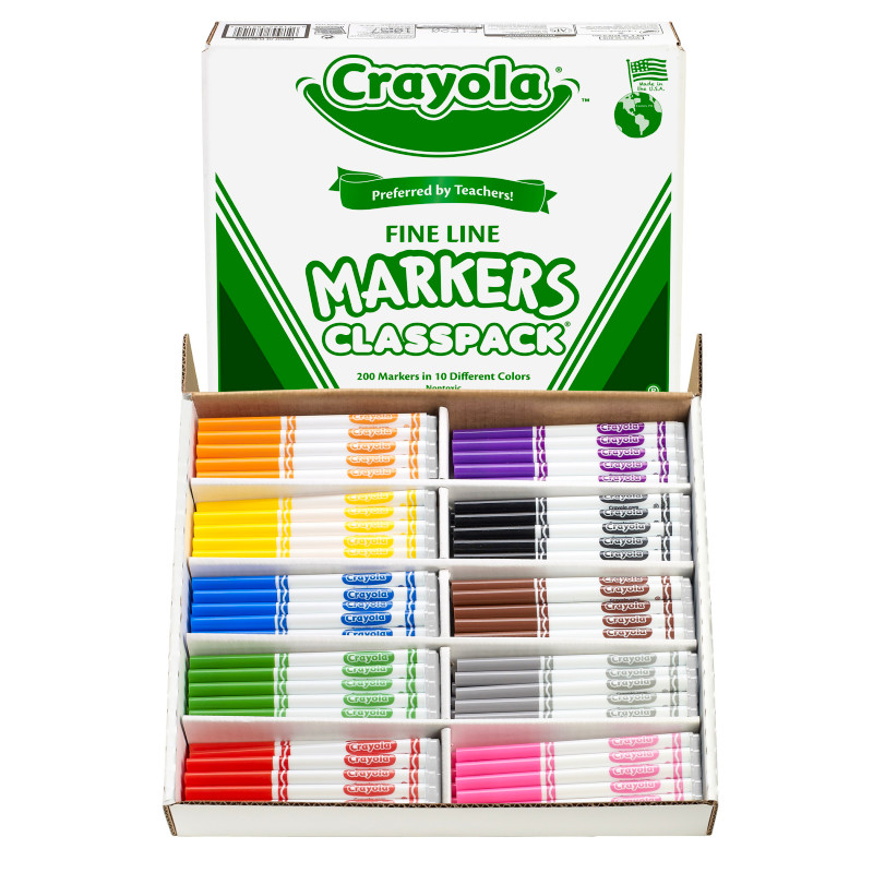 Non-Washable+Classpack+Markers%2C+Fine+Point%2C+10+Colors%2C+Pack+of+200