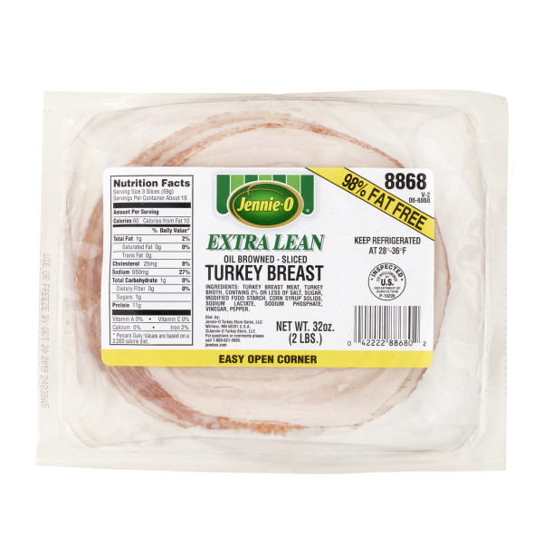 JENNIE-O(r) Oil Browned Turkey Breast Extra Lean .7 oz Sliced, 6/2lb . C1N1 - Front No Plunge In Package (Hi Res)