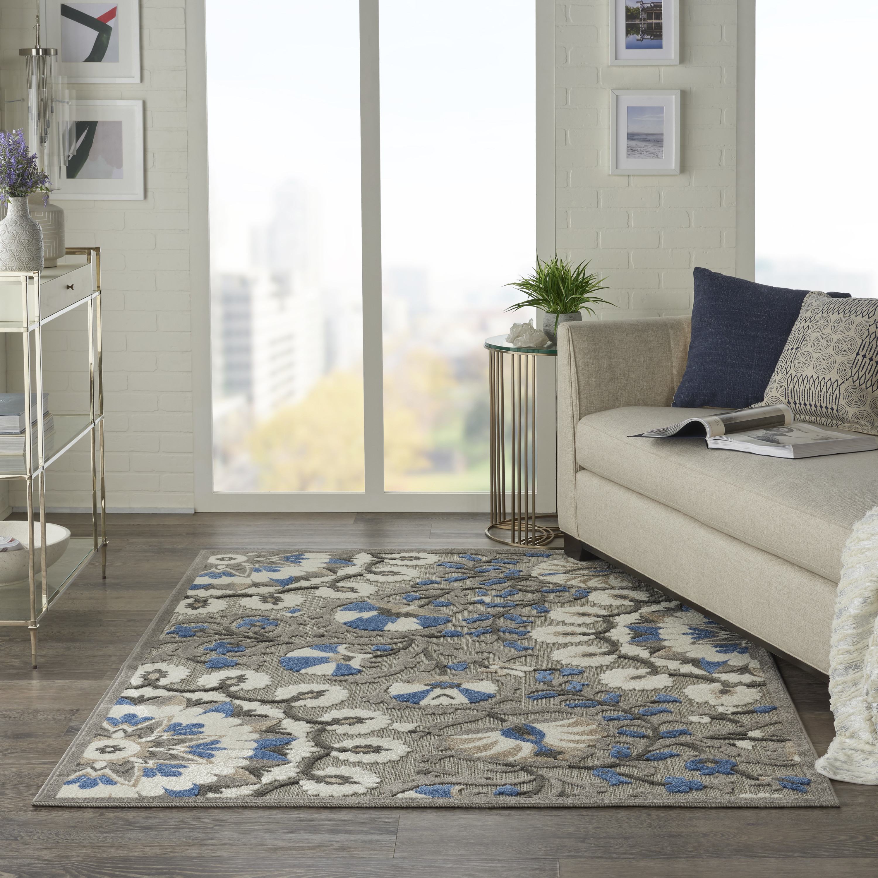 Nourison Aloha 5'3" x 7'5" Grey Multicolor Transitional Rug