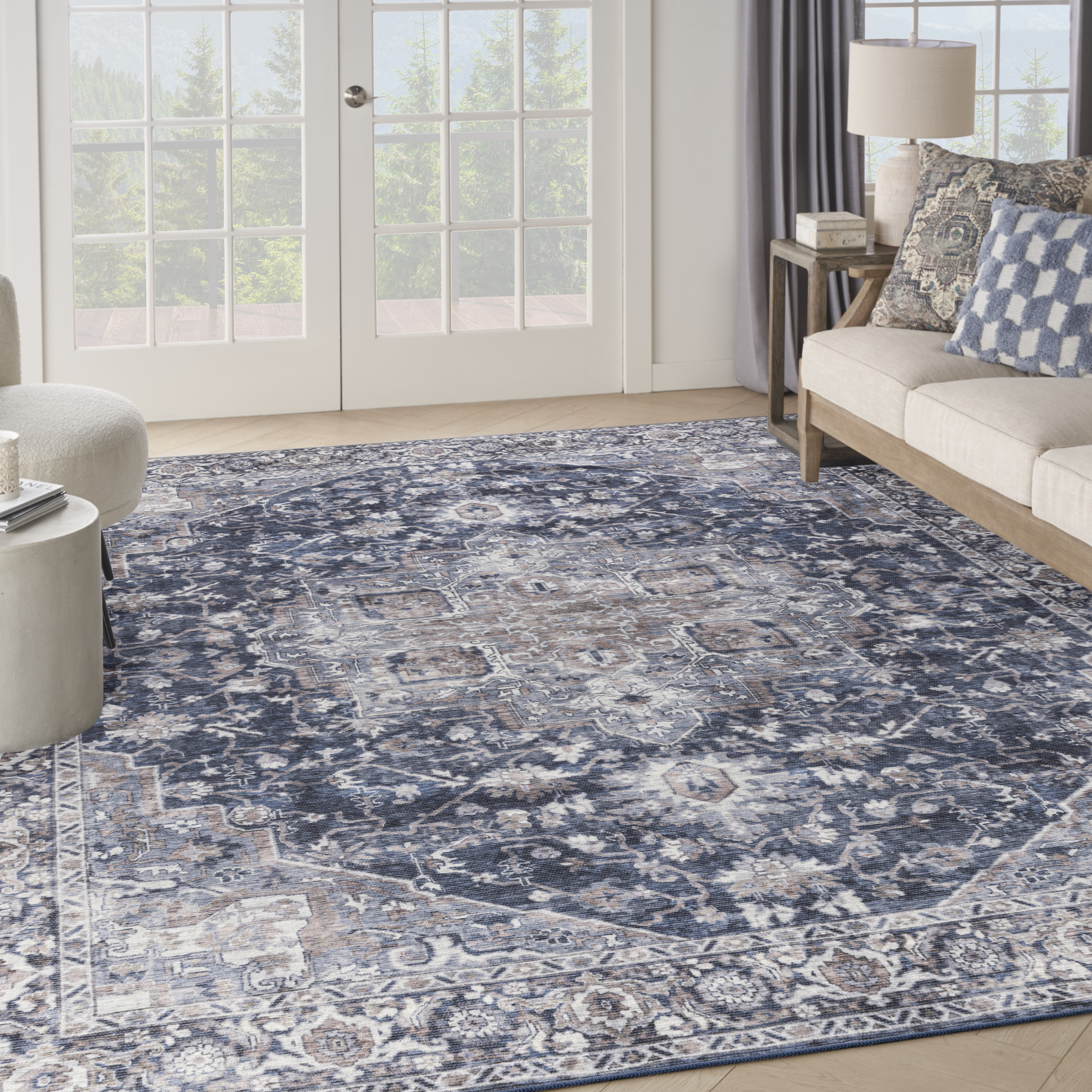 Nourison New Concept Washables 9'2" x 12' Ivory Navy Vintage Indoor Rug