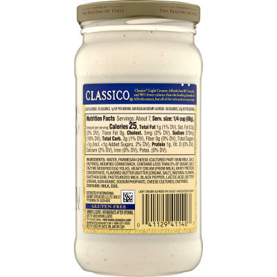 Classico Light Creamy Alfredo Pasta Sauce, 15 oz Jar