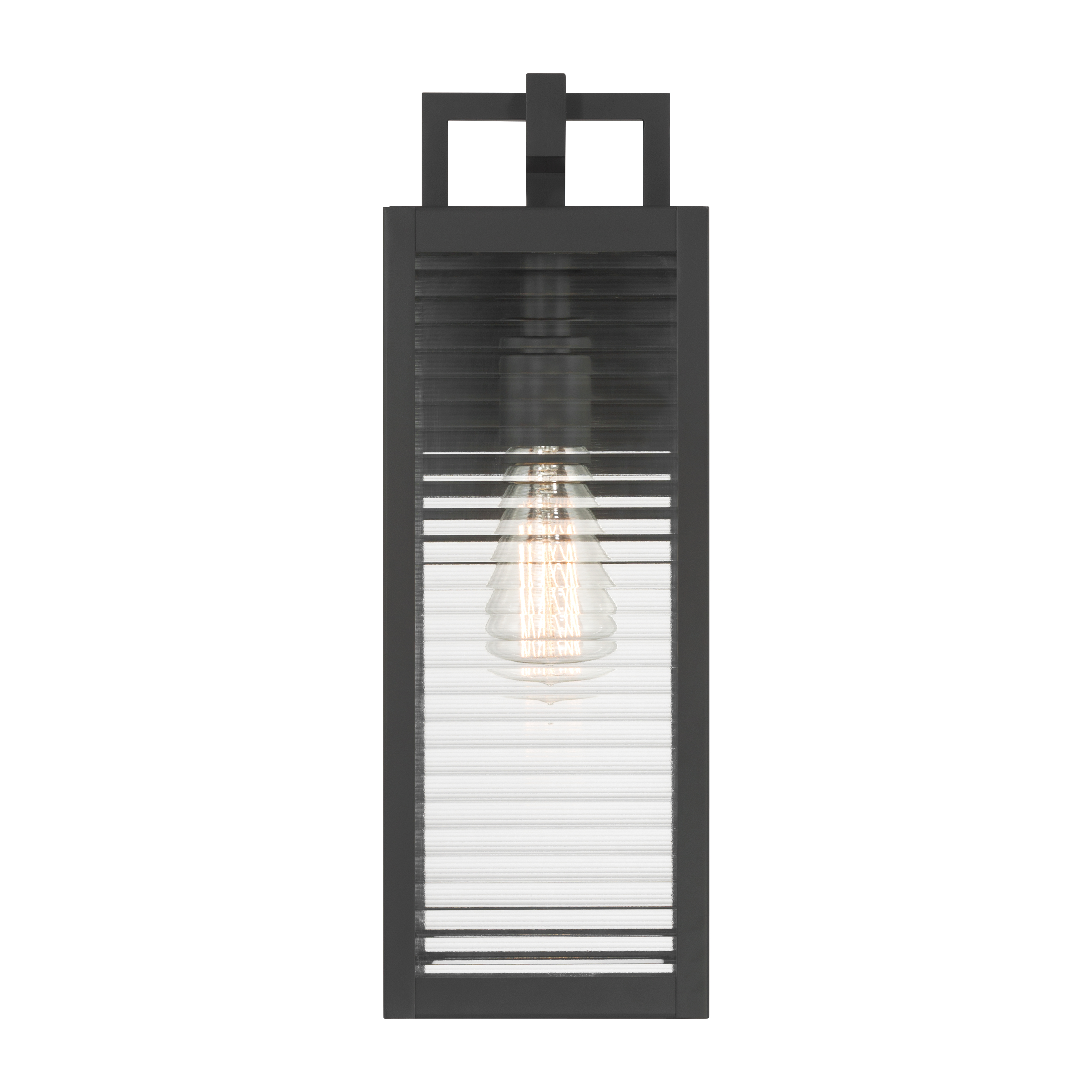 1-Light Outdoor Wall Sconce - Dark Matte Black with Clear Ribbed Glass - alternate view